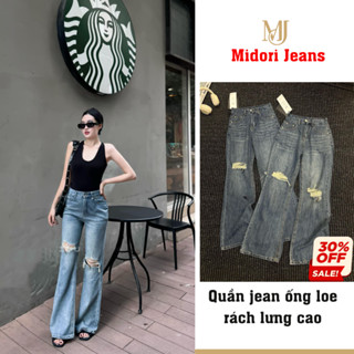 Quần jean ống loe rách lưng cao cấp, Quần bò jean phong cách đường phố Midor Jieans S084