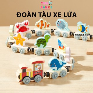 Đoàn Tàu Xe Lửa Nam Châm Trái Cây, Động Vật, Chở Số Cho Trẻ Vừa Học Vừa Chơi - Bộ Đồ Chơi Lắp Ráp bằng gỗ an toàn cho bé