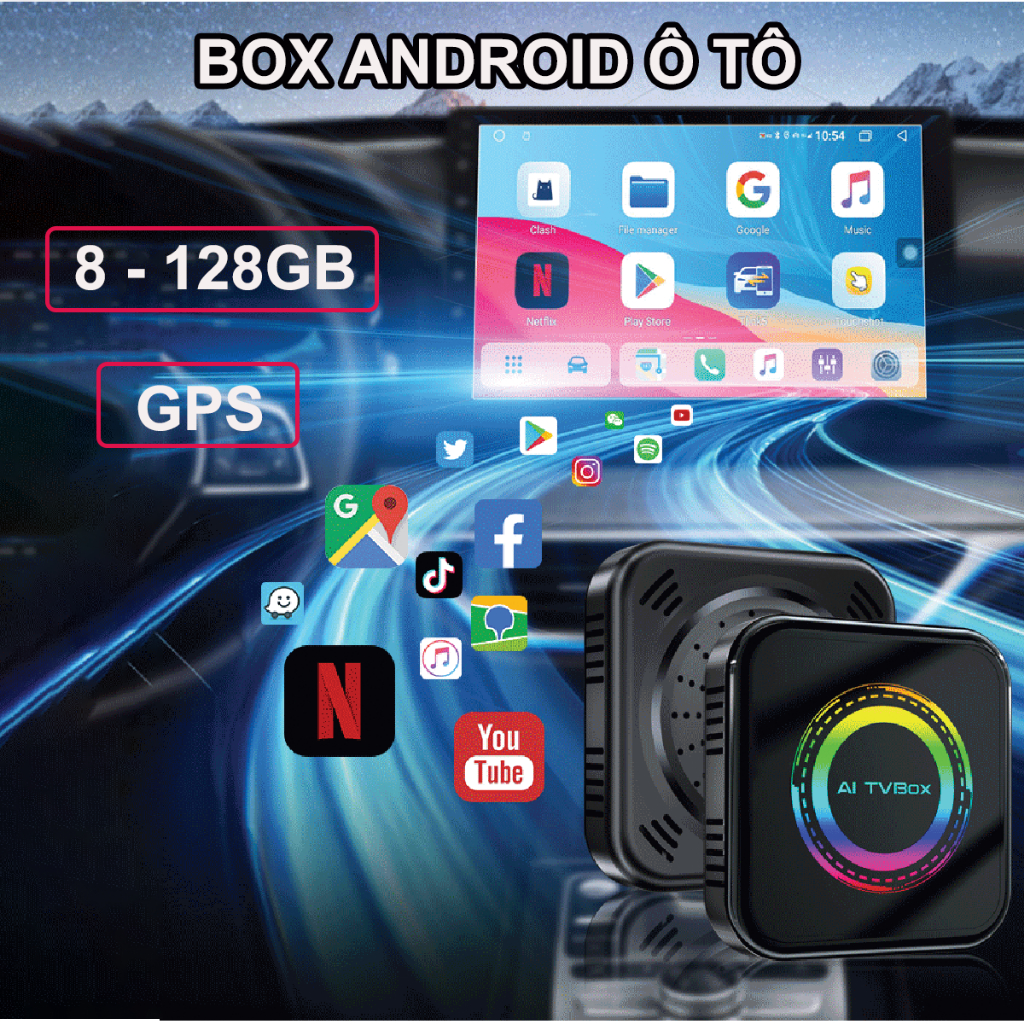 Box android ô tô cấu hình 4-64G/ 8-128G, cài full ứng dụng Vietmap, youtube, Kiki