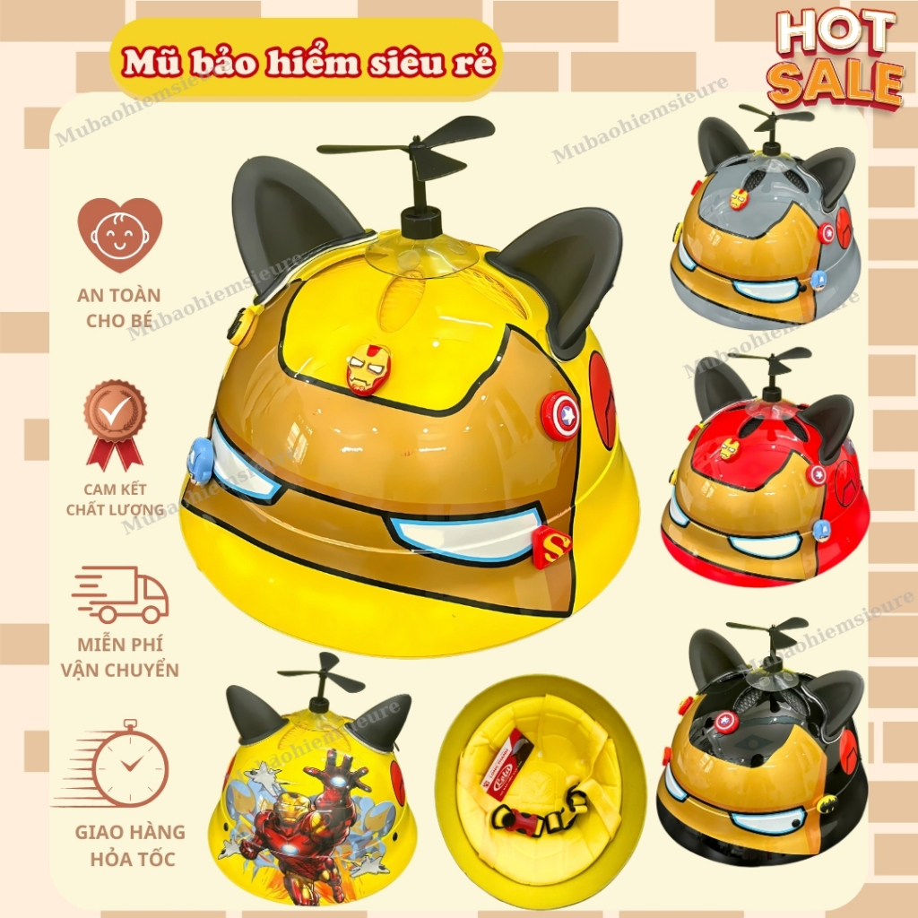 Nón bảo hiểm cho bé vành tròn hình siêu nhân IRON MAN, kèm quà tặng kèm chính hãng Lota Helmet BH 12