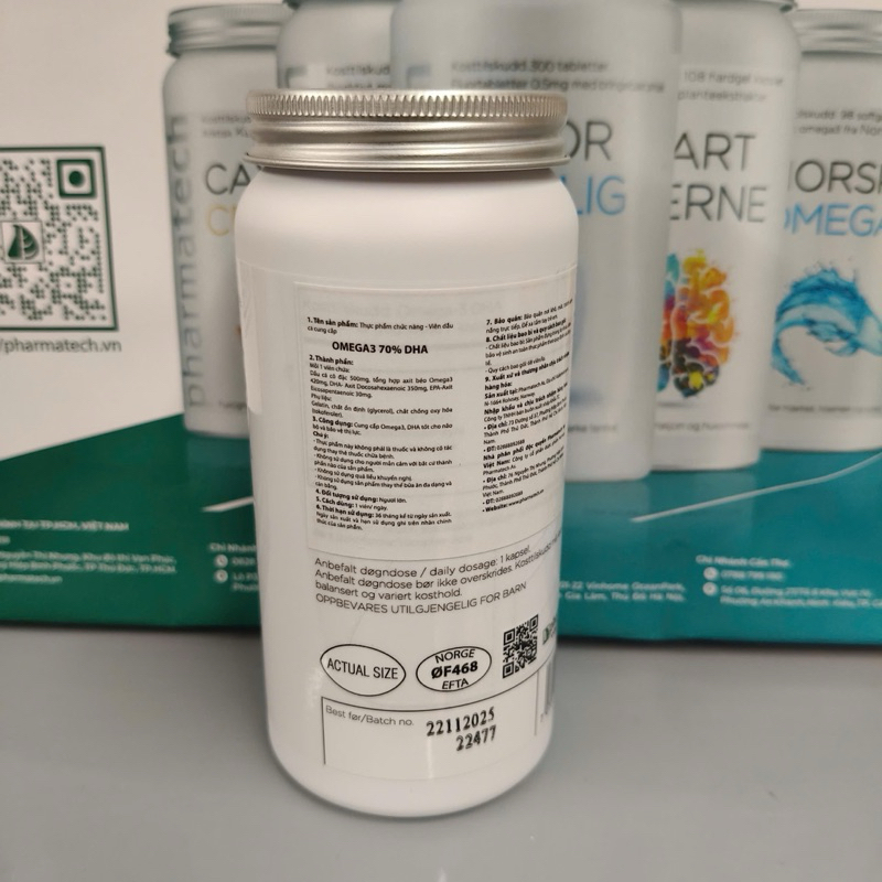 Thực phẩm bảo vệ sức khỏe PT OMEGA3 70% DHA Pharmatech Lọ 68 viên