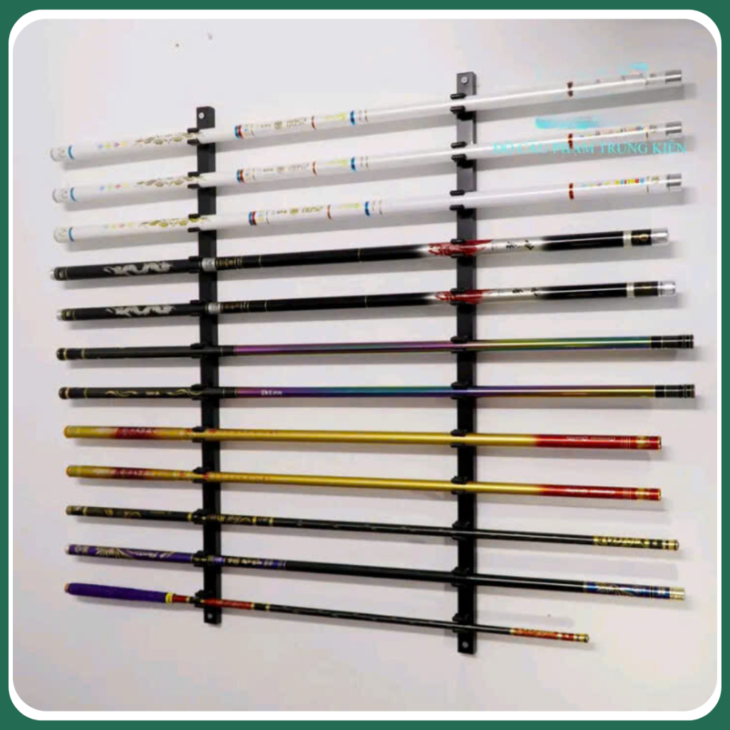 kệ treo cần câu, kệ gỗ có móc để treo cần câu , gồm 12 móc