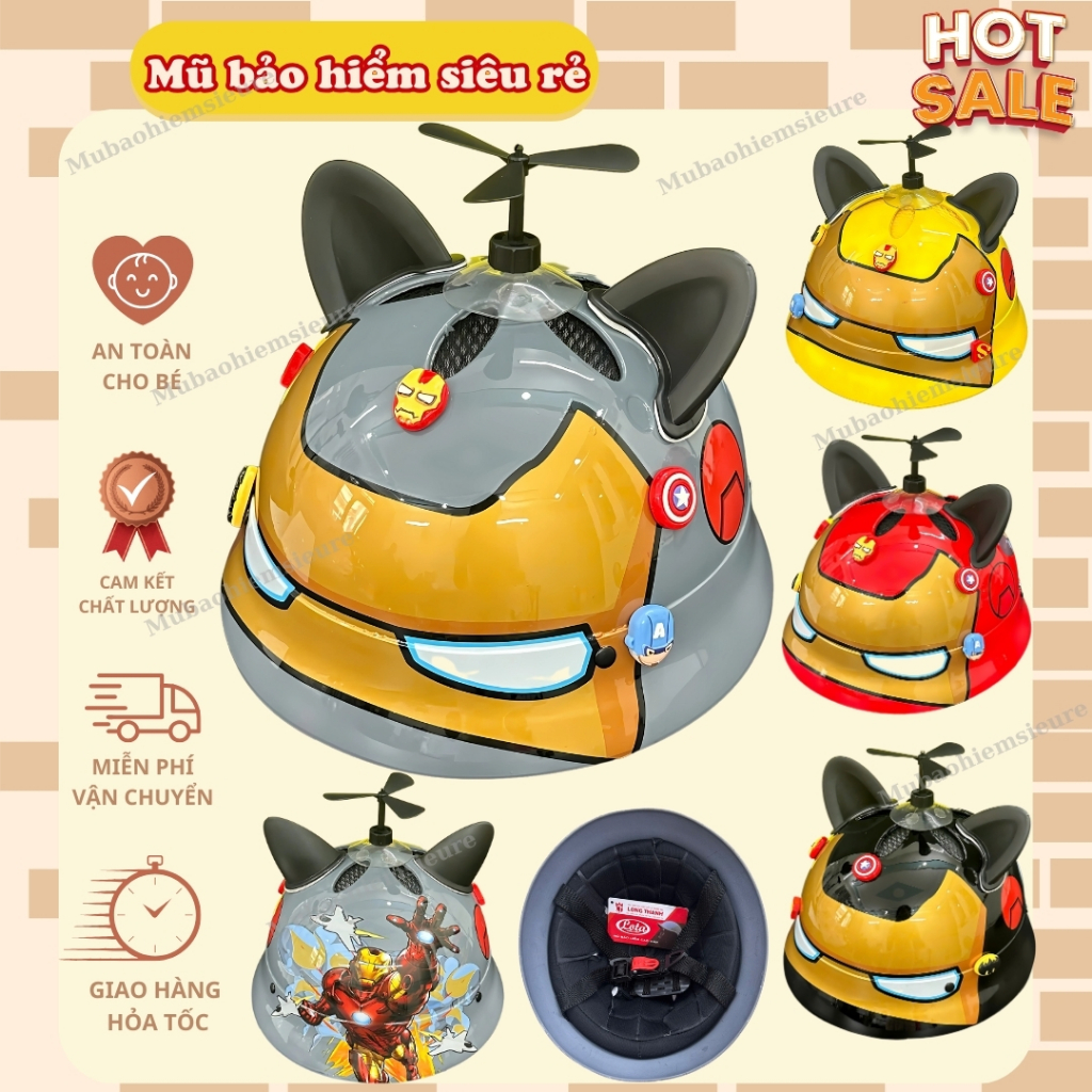 Nón bảo hiểm cho bé vành tròn hình siêu nhân IRON MAN, kèm quà tặng kèm chính hãng Lota Helmet BH 12