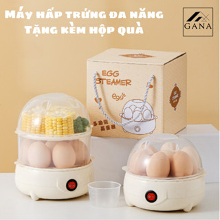 Máy hấp tự động mini, máy luộc trứng, bánh bao, rau củ (Tặng kèm hộp) (2 tầng + hộp + cốc)