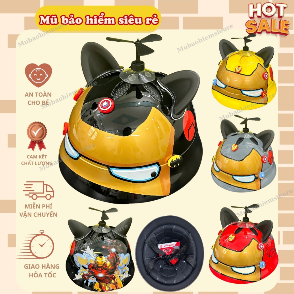 Nón bảo hiểm cho bé vành tròn hình siêu nhân IRON MAN, kèm quà tặng kèm chính hãng Lota Helmet BH 12