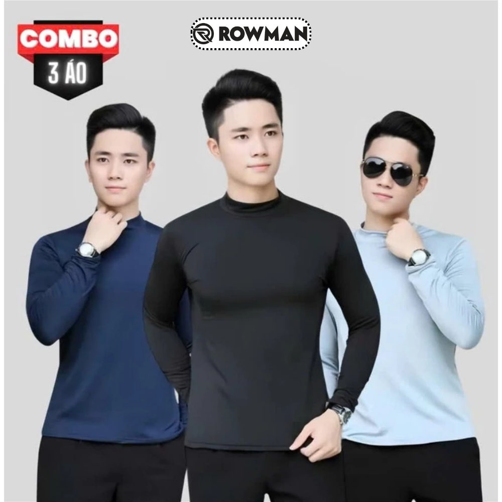 Áo giữ nhiệt nam dài tay thu đông lót nỉ, Áo thun nam giữ nhiệt cổ tròn cao 3 phân giữ ấm thể thao A