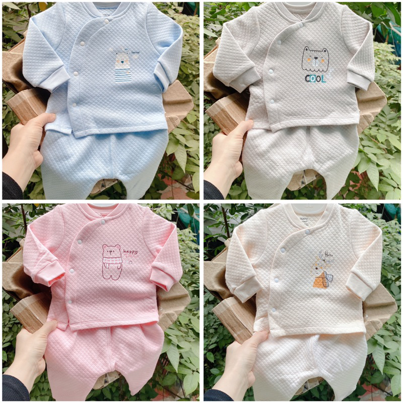 Dokma - Bộ quần áo sơ sinh Nhung Tăm dày ấm mịn cho bé trai, bé gái mùa Đông