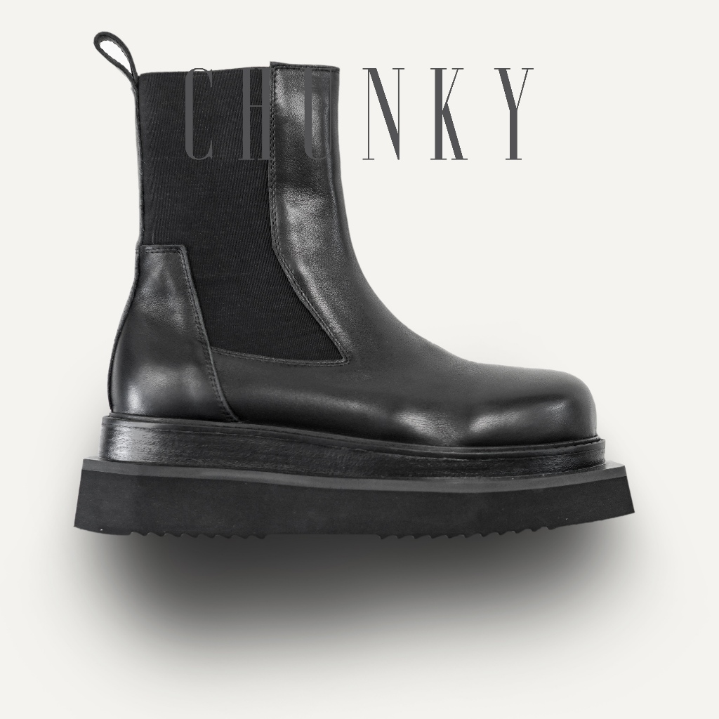 Giày chelsea chunky nam mũi vuông SQUARE CHELSEA, giày boot da bò thật tăng 6cm chiều cao TONKIN