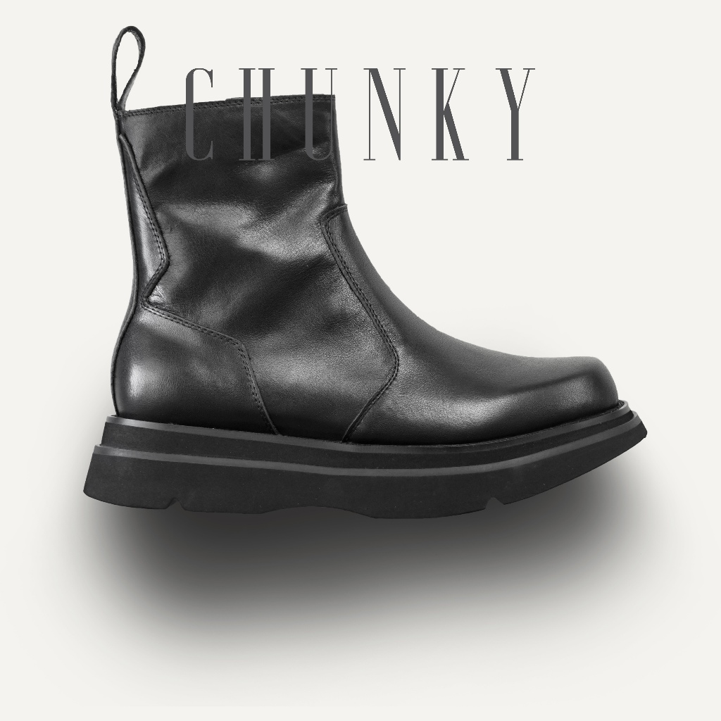 Giày chelsea boot nam khóa kéo CHELSEA CHUNKY, giày boot da bò thật tăng 6cm chiều cao TONKIN