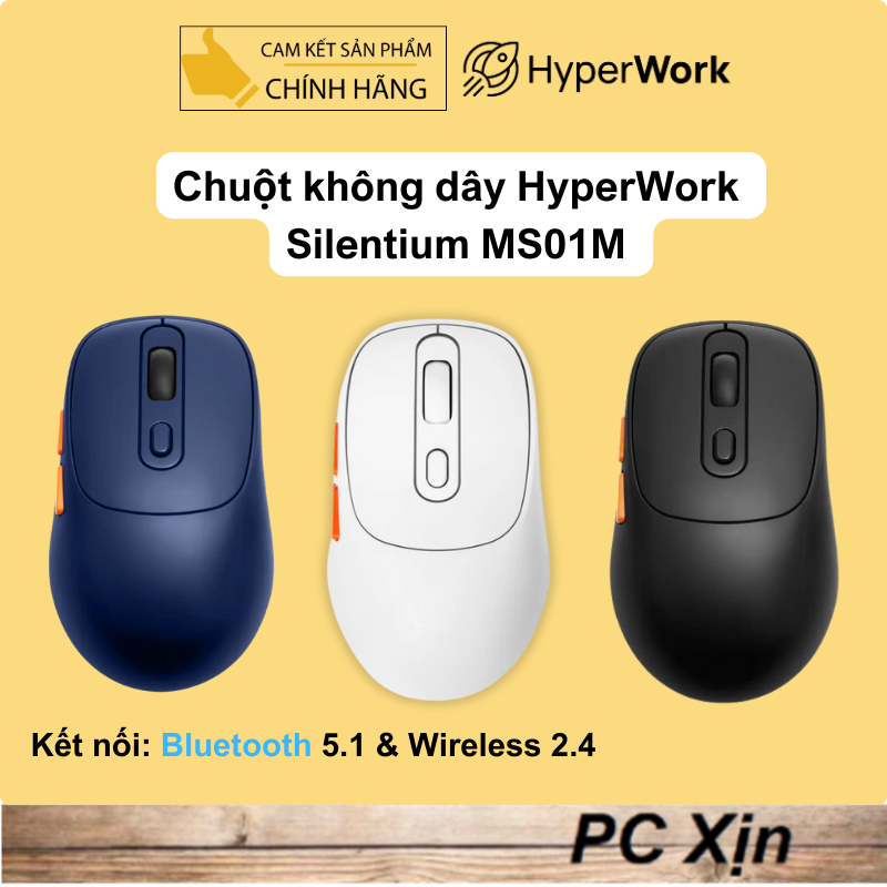 Chuột không dây HyperWork Silentium Mini MS01M ( Bluetooth/2.4GHz / Pin sạc ) Chính Hãng