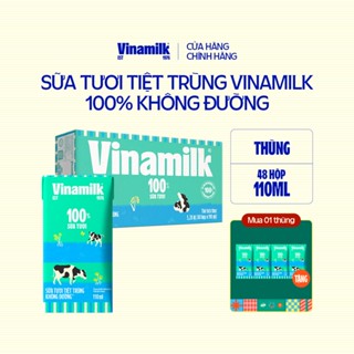 Thùng 48 Hộp Sữa tươi tiệt trùng Vinamilk 100% Không đường 110ml