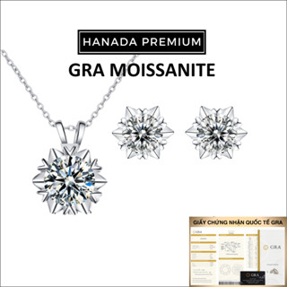   CHỨNG NHẬN GRA  Bộ Trang Sức Đá Moissanite Bạc 925 Hoa Tuyết Bộ Dây Chuyền Bông Tai Quà Tặng Hanada 1143 1199 