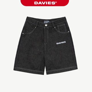 Quần short jean phối viền thêu chữ DAVIES nam nữ ống rộng lửng phong cách hiphop Original Denim| D-Q3