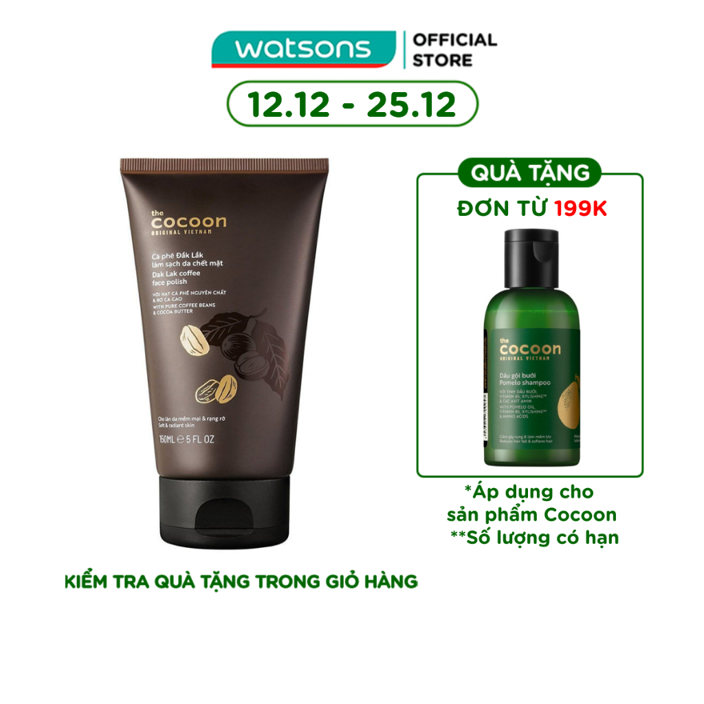 Tẩy Tế Bào Cocoon Dak Lak Coffee Làm Sạch Mềm Mại Da Mặt Với Hạt Cà Phê Và Bơ Ca Cao 150Ml