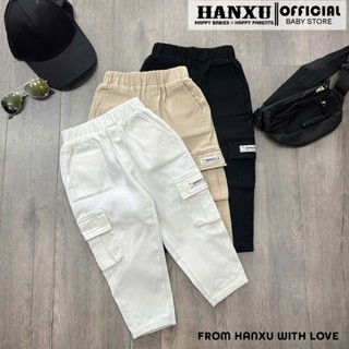 Quần Jogger Bé Trai Túi Hộp Vải Kaki Màu Đơn Sắc Quần Dài Đi Học Cho Bé Trai Hanxu