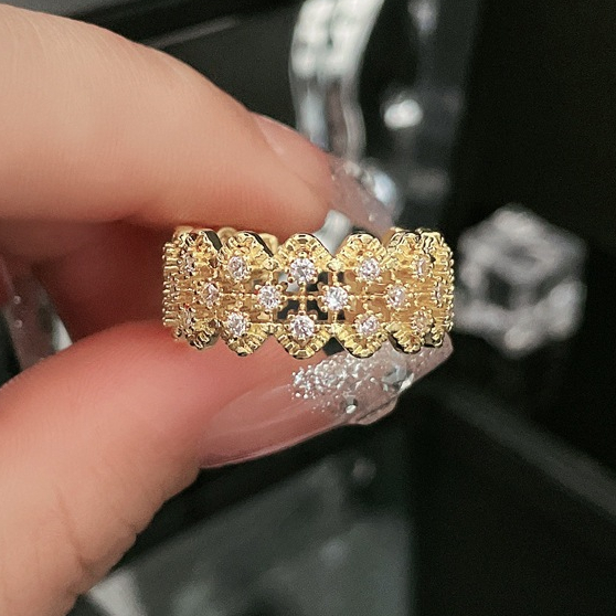 Nhẫn Vàng Đính Kim Dạng Lưới Long Lanh Free Size-N77