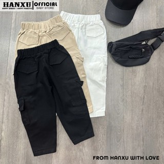 Quần Jogger Bé Trai Túi Hộp Vải Kaki Màu Đơn Sắc Quần Dài Đi Học Cho Bé Trai Hanxu