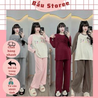  BỘ BẦU THU ĐÔNG V358 CHẤT TĂM MỀM MẠI HỌA TIẾT MÈO DỄ THƯƠNG QUẦN CÓ ĐÁP BỤNG ĐIỀU CHỈNH THOẢI MÁI CHO MẸ 