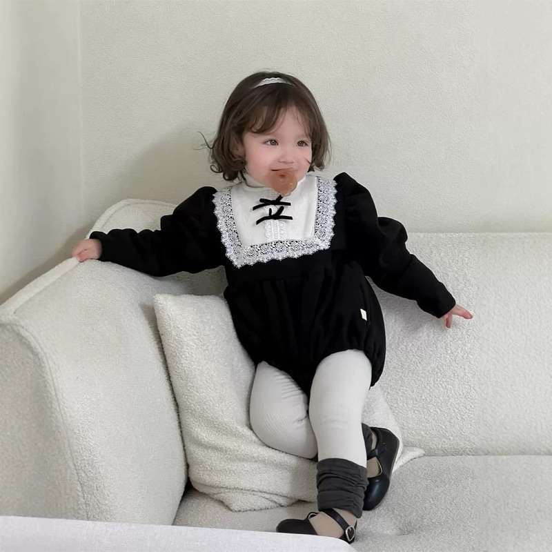 bodysuit bé gái, bodysuit nỉ nhung cho bé gái, romper Nozi bé gái, bodysuit viền ren cho bé