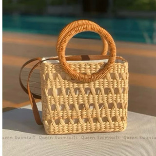  Túi lục bình đan rào quai mây có lót vải và khoá kéo đan thủ công tỉ mỉ phù hợp đi chơi đi biển 