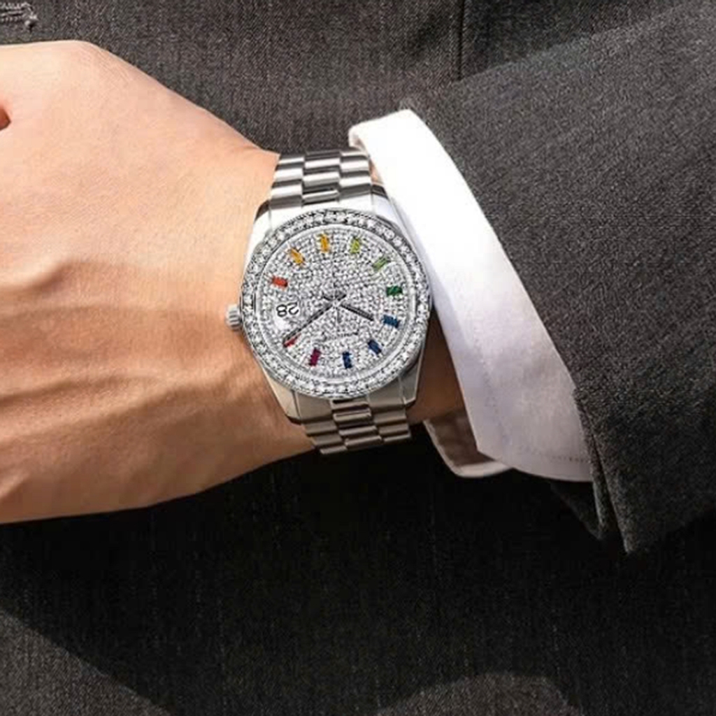 Đồng Hồ Nam PAGINI Đính Đá Lịch Ngày Dây Thép Không Gỉ Fullbox Chính Hãng