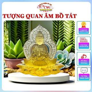 Tượng Phật Bà Quan Âm Bồ Tát Hai Mặt Ngự Đài Sen Pha Lê Cao Cấp - Trang Trí Taplo Ô Tô, Xe Hơi