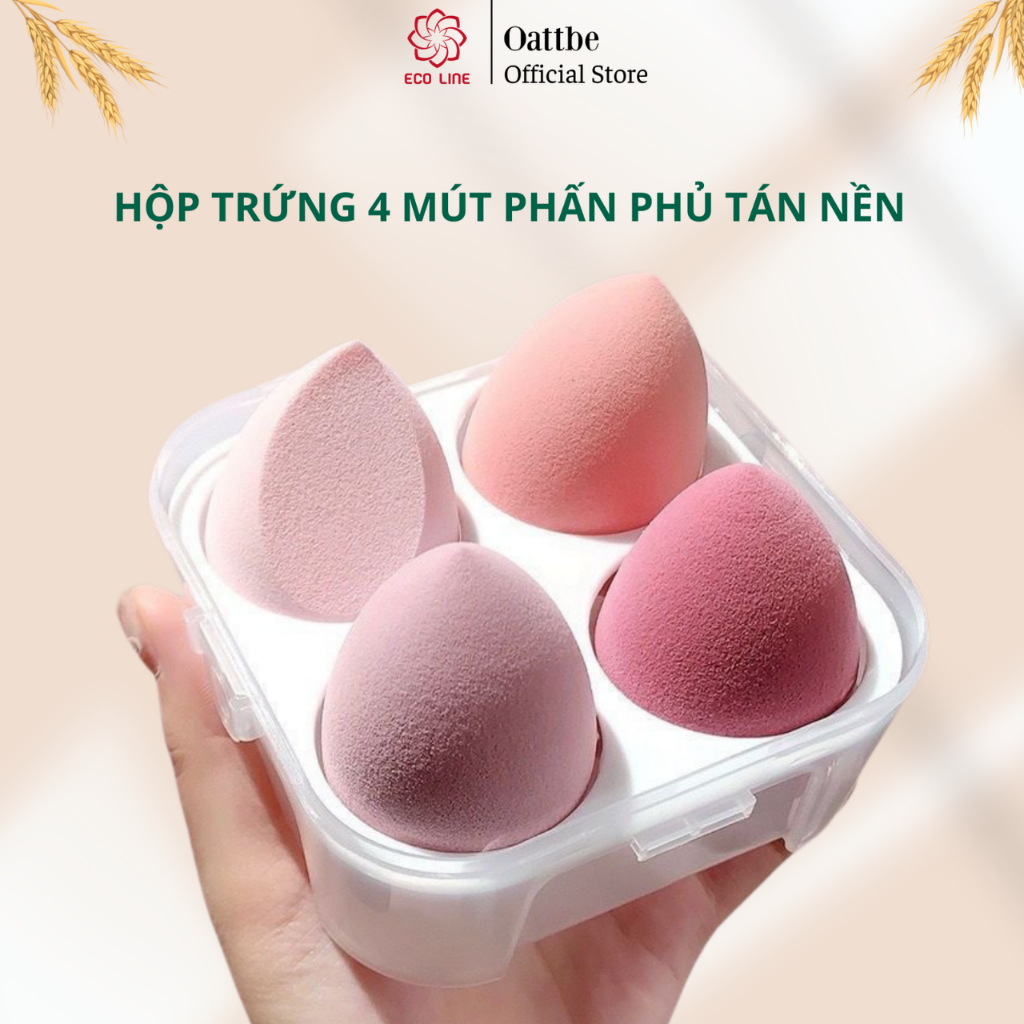 Mút tán kem nền hộp trứng 4 mút phấn phủ tán nền siêu mềm mịn không lem dính ít kem nền