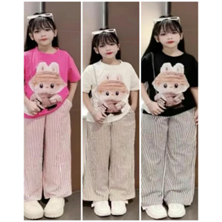 Sét bộ quần dài áo cộc Labubu _ Quần kẻ sọc 3 MÀU ( CP )