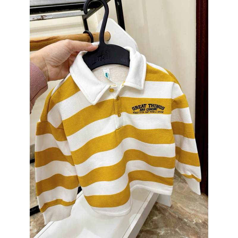 Áo Nỉ Polo Bé Gái Kẻ Ngang Vàng Acoola