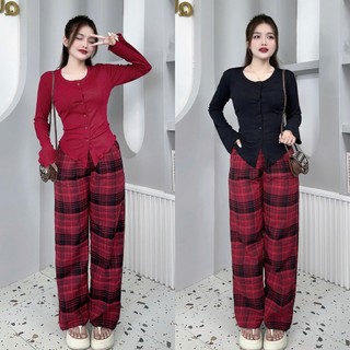  Set Đồ Bộ Nữ BIGSIZE Thun Tăm Quần Suông Kẻ Caro Áo Tay Loe Vạt Nhọn Cài Cúc Mặc Nhà  Sale Tại Quynh Nhu Qbn 