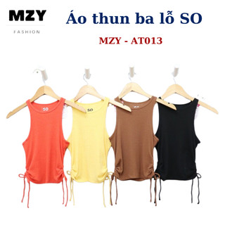 Áo thun croptop 3 lỗ rút dây 2 bên sườn SO MZY - AT13, thun gân.
