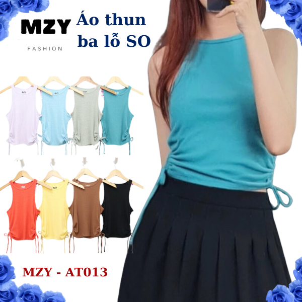 Áo thun croptop 3 lỗ rút dây 2 bên sườn SO MZY - AT13, thun gân.