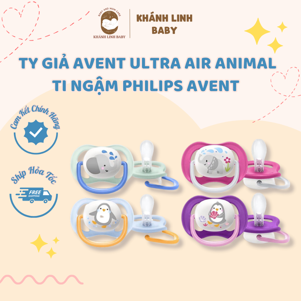 [Nhập khẩu] Ty Giả Avent Ultra Air Animal - Ti Ngậm Philips Avent Thông Khí Silicon Cho Bé_Khanhlinh