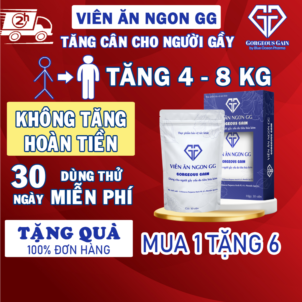 Tăng Cân Viên Ăn Ngon GG Tăng cân cho người gầy, Giúp Ăn ngủ ngon Không tích nước Giữ cân khi ngừng