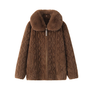 Áo khoác lông nữ cho bà già lớn tuổi MÀMA có cổ lông tháo rời hàng Quảng châu cao cấp