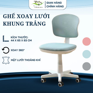 Ghế xoay cho học sinh, văn phòng lưng lưới thoáng khí khung trắng nhựa đúc màu hồng, xanh, xám TM006