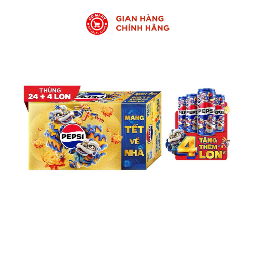 Thùng 24 + 4  lon nước ngọt Pepsi 320ML, bao bì tết