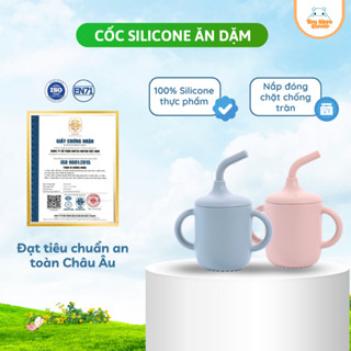  Cốc Tập Hút Cốc Uống Nước Silicon Cao Cấp Có Nắp Đậy Và Tặng kèm Ống Hút an toàn cho bé 
