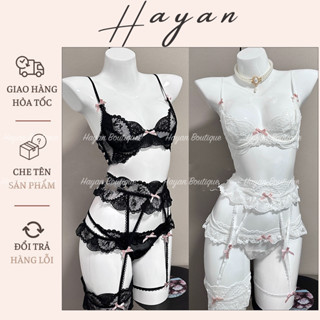 HT274 Set cosplay nội y ren, bộ đồ lót lingerie bralette kèm dây đai nối đùi gợi cảm HT274