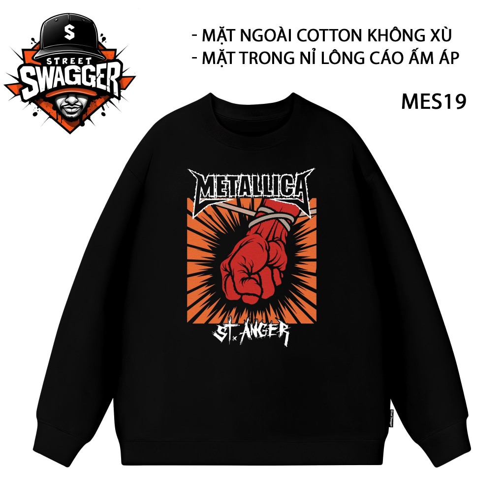 Áo nỉ lông cáo Sweatshirt Street Swagger Brand, Áo nỉ ban nhạc Metallica, Áo Rock Unisex MES19