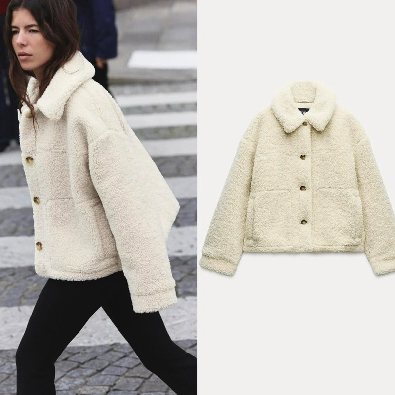 Áo Khoác Lông Cừu Zara Màu Be Cổ Full Tag Mac