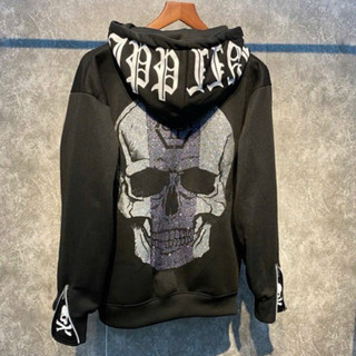  Áo khoác hoodie đầu lâu tím in kim tuyến logo 2P tay kéo khóa phong cách bớt phố girrl phố 