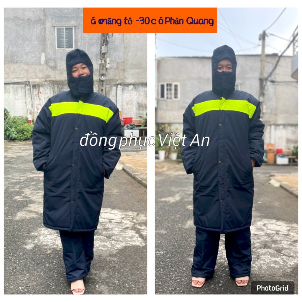 Bô quần áo kho lạnh măng tô dài tay bo cổ tay màu xanh đen giữ ấm kho lạnh(không PQ)