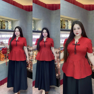 60-90kg SET ÁO GẤM HOA CỔ TÀU CHÂN VÁY MIDI DÁNG DÀI siêu phẩm dành cho Tết  BIGSIZE VƯƠNG NGỌC HÂN Nữ