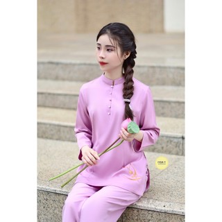 DL153 tím hồng (Họa Y Pháp Phục) Đồ Lam Đi Chùa, Top Quần Áo Thời Trang Cho Phật Tử Nữ, đủ size, thêu chữ An