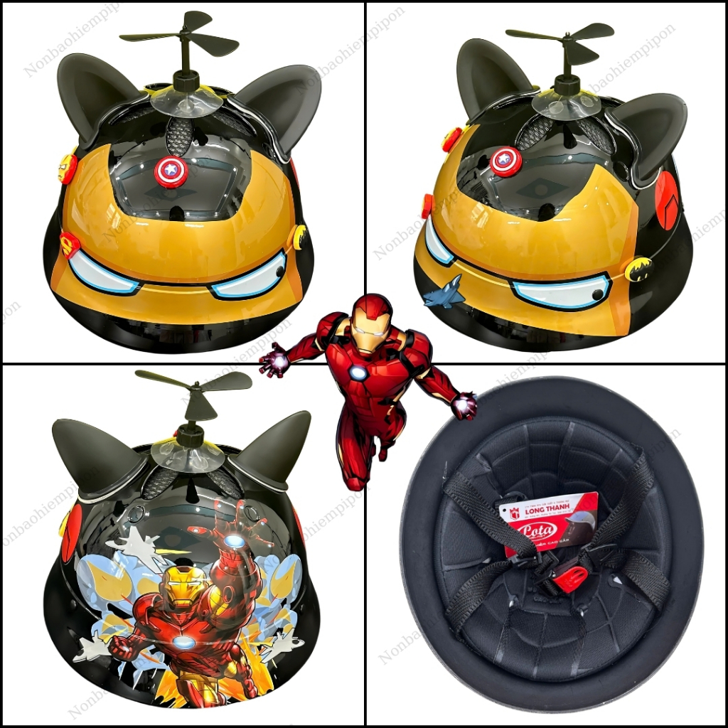 Nón bảo hiểm trẻ em vành tròn hình siêu nhân IRON MAN, kèm quà tặng kèm chính hãng Lota Helmet BH 12