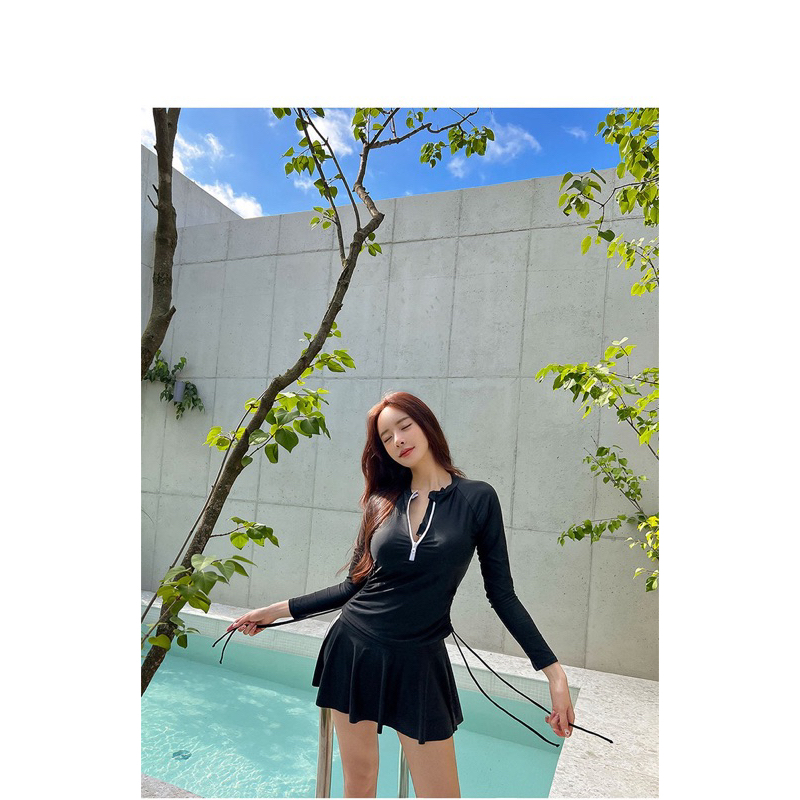 Size M-3Xl- Đồ bơi tay dài khoá kéo rút eo sành điệu- Đồ bơi tay dài áo váy kín đáo- shopnabi | BigBuy360 - bigbuy360.vn