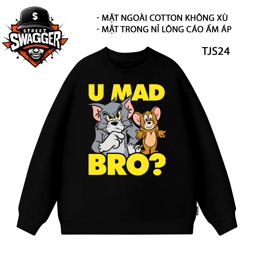 Áo nỉ lông cáo Sweatshirt Street Swagger Brand, Áo nỉ hoạt hình Tom and Jerry, Áo nỉ Cute TJS24