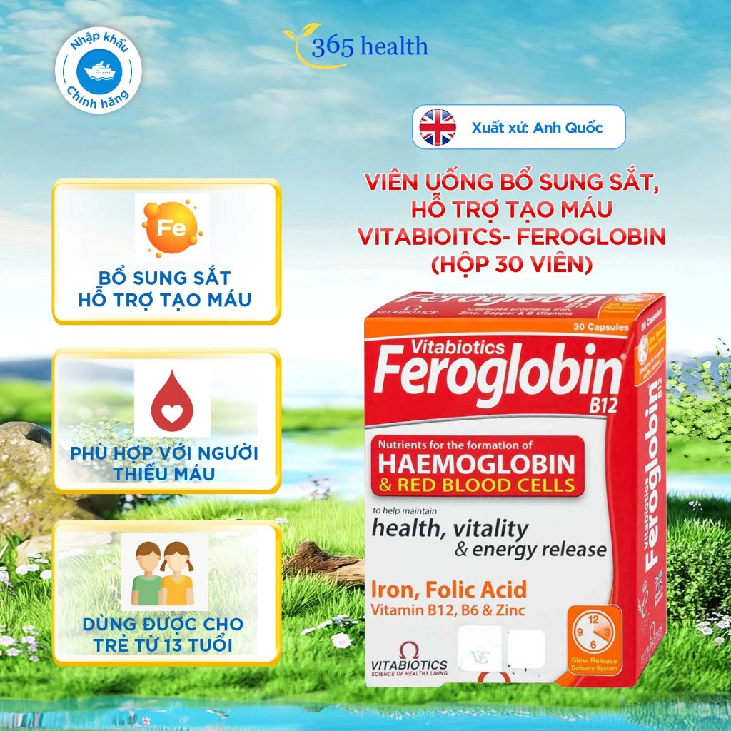 [CHÍNH HÃNG]Viên sắt cho bà bầu Feroglobin B12- viên sắt hữu cơ bổ sung sắt, bổ máu cho bà bầu và ng