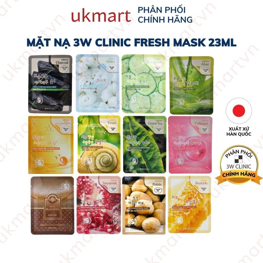 Mặt Nạ Dưỡng Da 3W Clinic Fresh Mask 23Ml Chính Hãng Cung Cấp Vitamin Làm Dịu Trắng Da Ngừa Lão Hóa